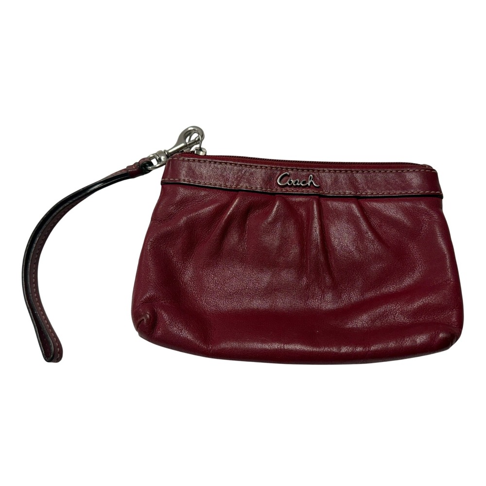 Coach Madison Pleated Leather Wristlet Dark Red Burgundy Pouch Clutch Bag